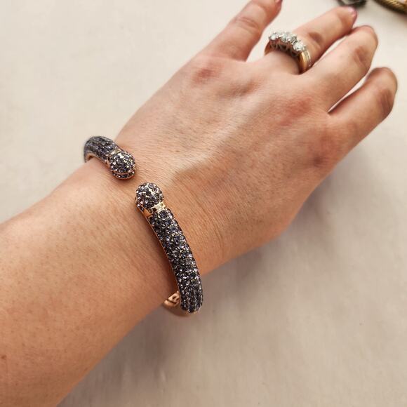 Vintage Joan Boyce Purple Rhinestone Rose Gold Clamper Bangle Bracelet Crystals - Picture 7 of 12